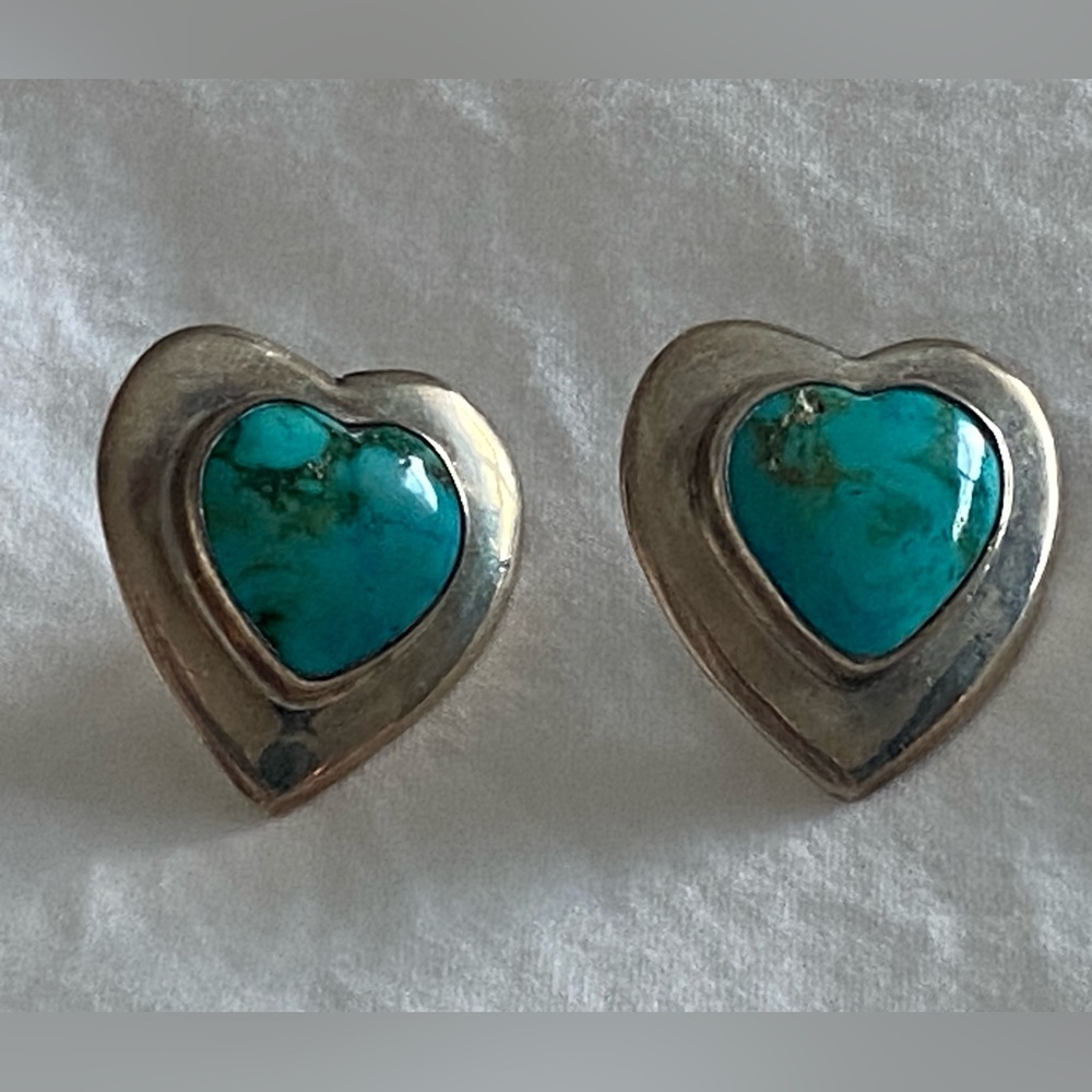 Solid Sterling Silver & Turquoise Post Earrings - image 1